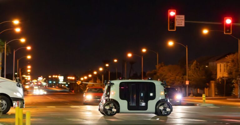 zoox robotaxi driving at night