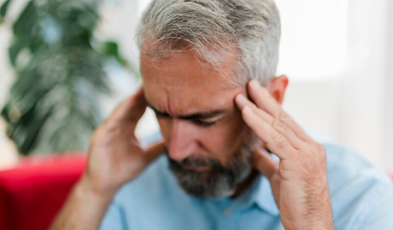 man holding head